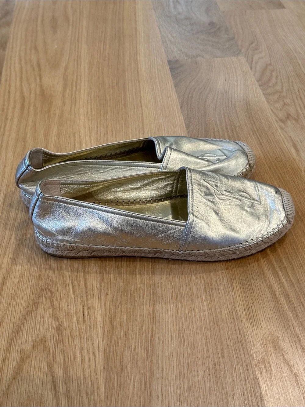 Yves Saint Laurent Metallic Gold Logo Espadrille